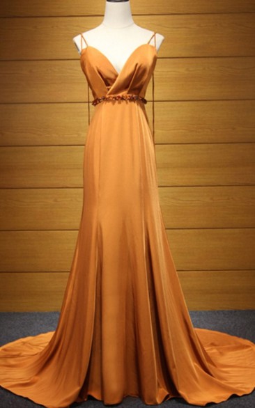 Elegant A Line Jersey Floor-length Sleeveless Open Back Formal Dress with Sash