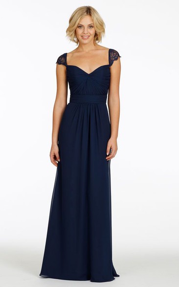 Queen Anne Chiffon Long Bridesmaid Dress With central Ruching