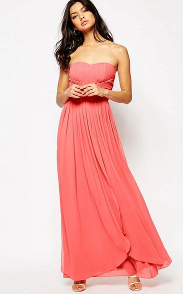 Sheath Ankle-Length Strapless Chiffon Bridesmaid Dress With Pleats And Zipper