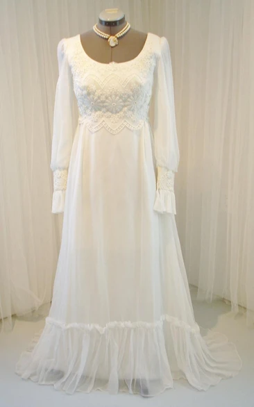 Chiffon Long-Sleeve Vintage Wedding Gown