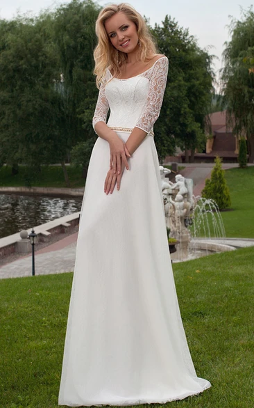 Lace Half Sleeve A-line Wedding Dress With Illusion back