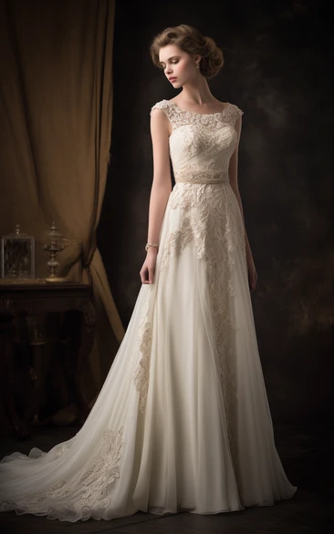 Elegant Chiffon Empire Sheath Ruched Applique Beaded Wedding Dress