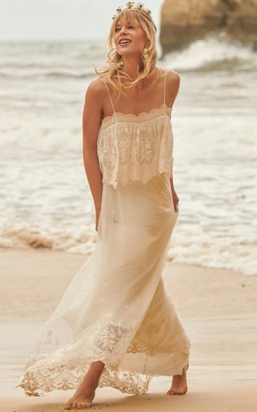 Spaghetti Boho Sheath Chiffon Beach Wedding Dress
