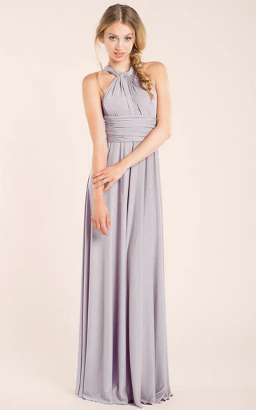 Haltered Sleeveless Floor-length Dress With Pleats And bow