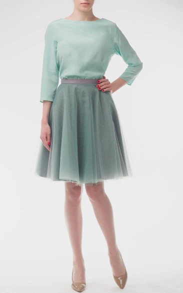casual Bateau Long Sleeve short A-line Dress With Tulle skirt