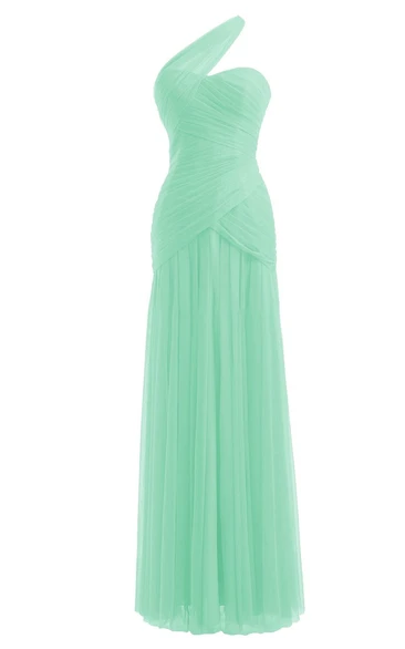 Sweetheart Ruched One-Shoulder Simple Sheath Sleeveless Gown