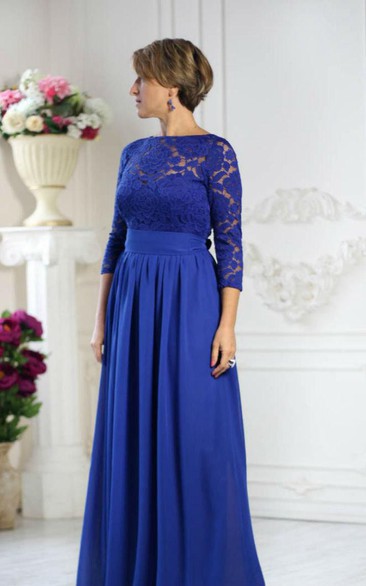 Bateau 3-4-sleeve Chiffon Mother of the Bride Dress With Lace top