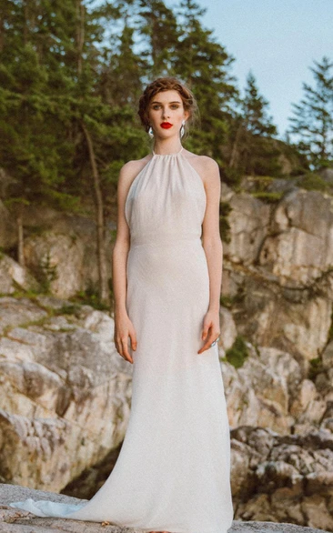 Column Bridal Sleeveless Halter-Neckline Chiffon Dress