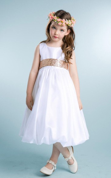 Tulle Sleeveless 3-4-Length Sequined Flower Girl Dress