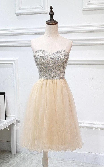 Mini Straplrdd Tulle Dress With Crystal Detailings