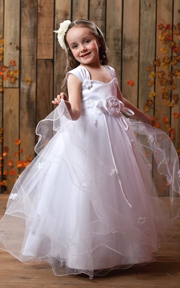 A-Line Tulle Overlay Ruched Lovely Flower Girl Dress
