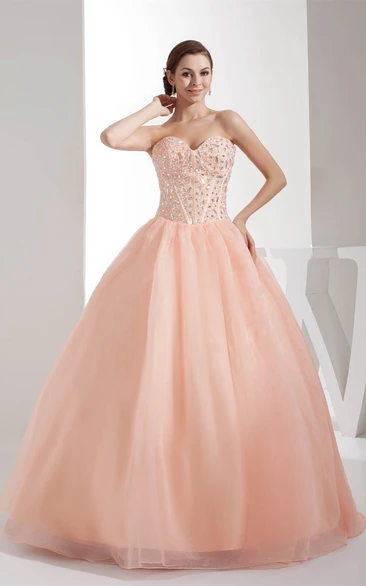 Sweetheart Gemmed-Bodice Strapless Pleated A-Line Ball Gown