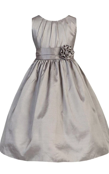 Pleated Floral A-Line Sleeveless Taffeta Dress