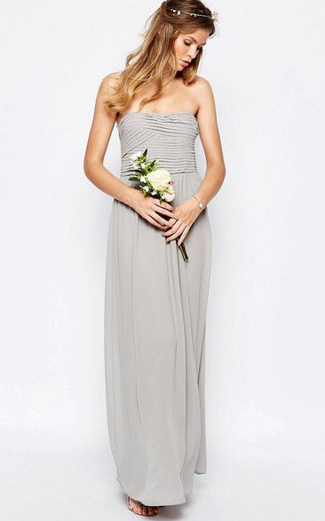 Sheath Ankle-Length Ruched Strapless Chiffon Bridesmaid Dress With Straps