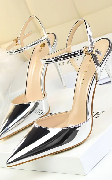 Simple stiletto 4.15 inch super high heel shallow mouth pointed toe patent leather sexy nightclub slim one strap female sandals