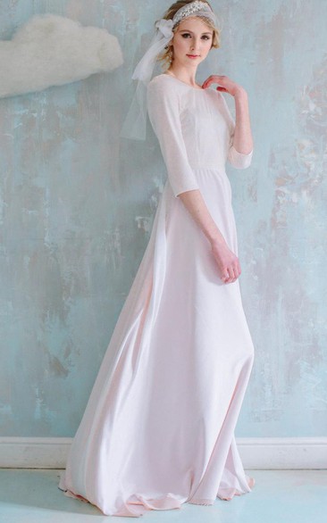 sheer Scoop-neck 3-4-sleeve Floor-length Dress