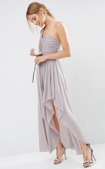 One-shoulder Sleeveless Chiffon Bridesmaid Dress With Split Front And Ruching