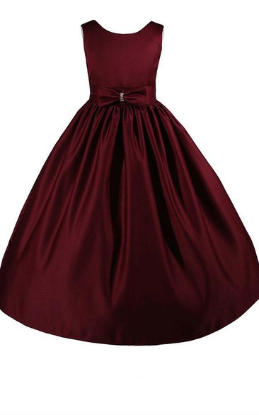 Jewel-Neck Sleeveless A-line Satin Flower Girl Dress