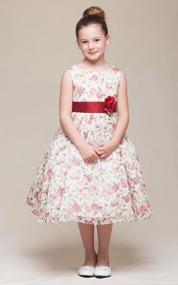 Chiffon Tiered 3-4-Length Satin Flower Girl Dress