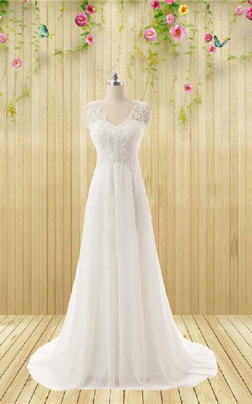 Wedding Appliqued Rhinestone Sleeveless V-Neckline Gown