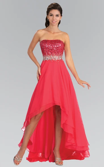 A-line Straight Across Sleeveless High-low Chiffon Prom Dress with Beading and Tiers