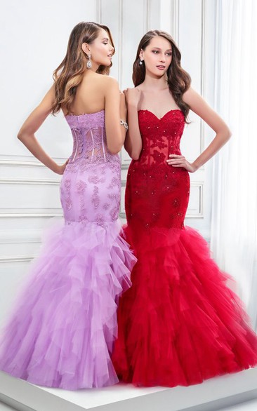Mermaid Sweetheart Ruffled Prom Dress With Illusion And Appliques