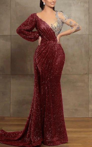 Sequin One-shoulder Asymmetrical Sexy Illusion Formal Evening Dress