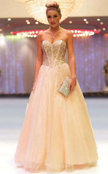 Sweetheart A-line Tulle Dress With Beading And Corset Back