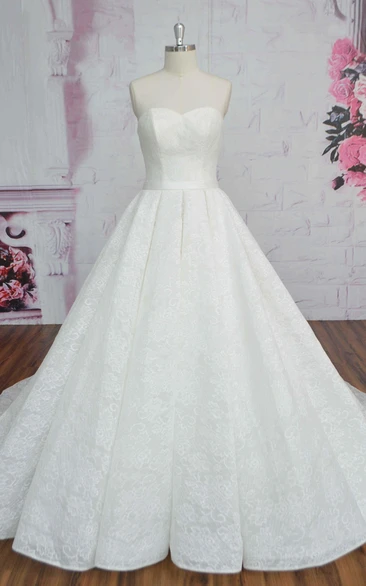 Sweetheart Lace-up Corset Lace Sleeveless Wedding Dress Ballgown With Sash And Ruching