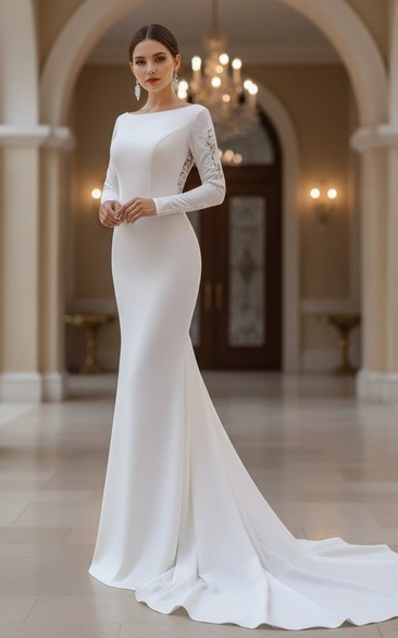 Long Sleeve Queen Anne Neckline Wedding Dress