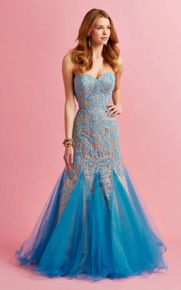 Sweetheart Mermaid Tulle Prom Dress With Appliques And Ruffles
