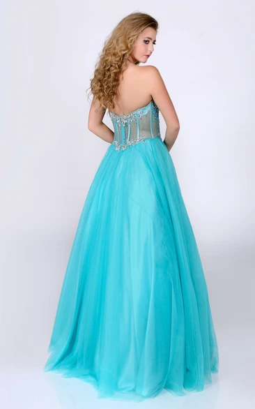 Sweetheart Glimmering Rhinestones Bust Strapless Tulle A-Line Gown