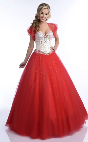 Tulle A Matching Cape Sequined Sweetheart-Bodice Ball Gown