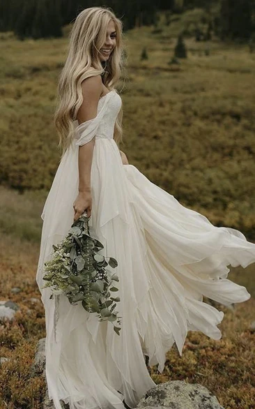 Flowy Country Style Sweetheart Chiffon Ruffled Wedding Dress