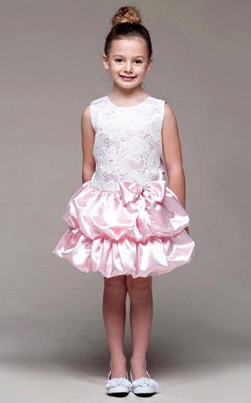Lace Sash Tiered Short-Midi Flower Girl Dress