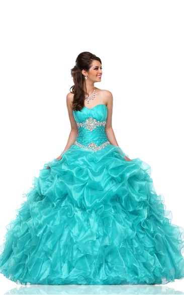 Sweetheart Ruffled Lace-Up Back Strapless A-Line Organza Sleeveless Cascading Ball Gown