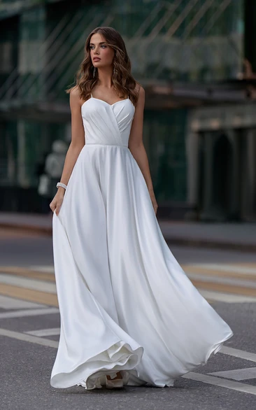 Chiffon Spaghetti Ruched Empire Wedding Dress