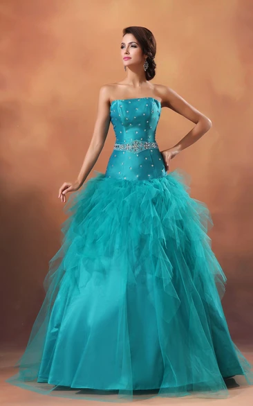 Strapless Ruffles Crystal A-Line Princess Ball Gown
