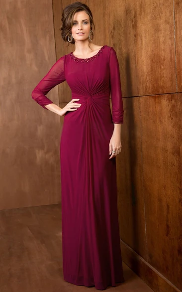 Scoop-neck Long Sleeve Illusion Mother of the Bride Dress With central Ruching