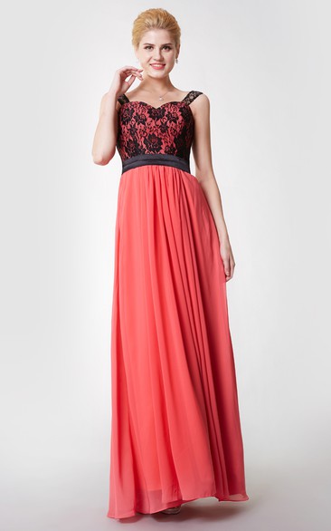 A-line Lace Strap Chiffon Gown With Satin Belt