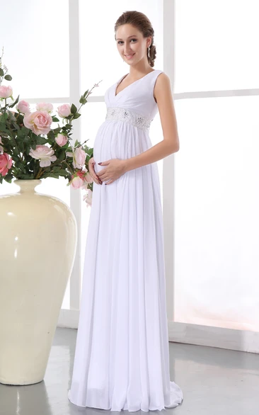 Banded Waistband Draping Chiffon Pregnant Gown