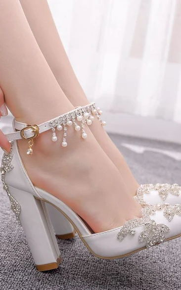 New white pointed toe crystal super high heel bridal shoes one strap buckle strap tassel rhinestone wedding shoes