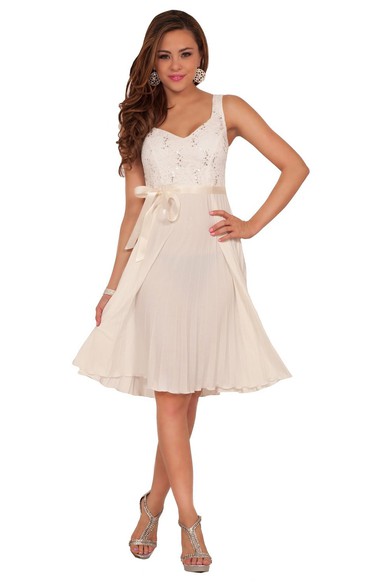 Strapped short midi A-line Dress With bow And Lace top