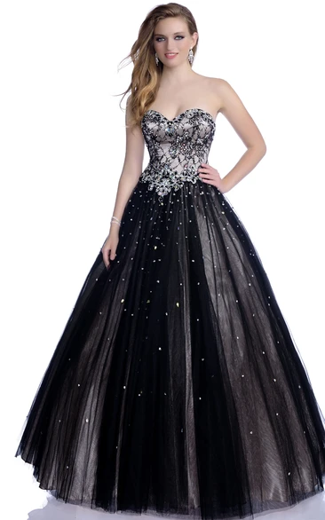 Sophisticated Formal Sequined Shining Rhinestones A-Line Tulle Sweetheart Dress