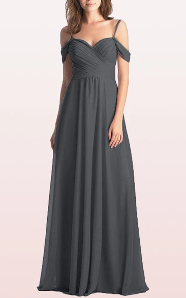 A Line Chiffon Off-the-shoulder Floor-length Bridesmaid Dress With Ruching
