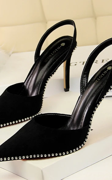 Sexy nightclub slim high-heeled suede shallow mouth hollowed-out rear strap rivet pointy-toed women's sandals