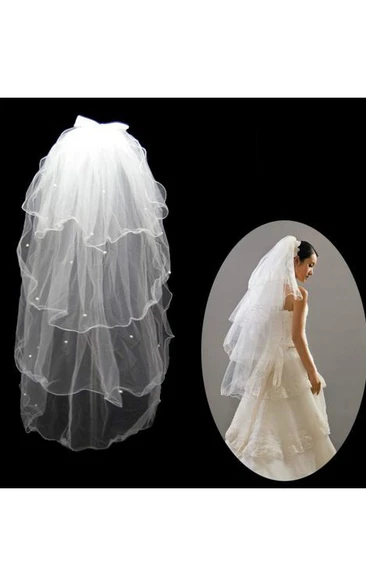 Short Double-Layered Fluffy Wedding Veil with Beading