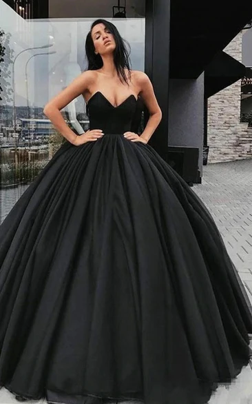 Black Sweetheart Neck Ball Gown Satin Wedding Dress with Ruching and Corset-Up Back