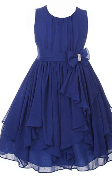 A-Line Bow Scoop-Neckline Sleeveless Ruched Dress