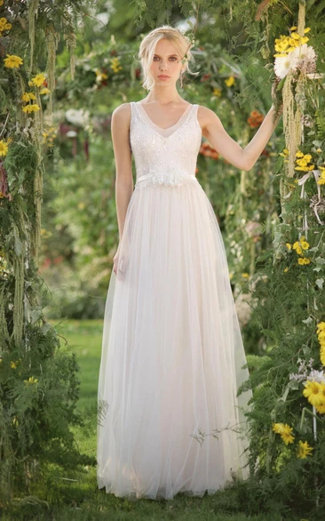 Lace Beaded Sequins Tulle Chiffon Wedding Dress